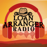 Logo for the Loan Arranger Radio show with headphones and a cowboy hat, hosted by Orlando mortgage lender Bruce Woodburn.